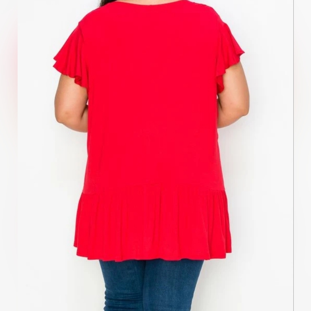 WOMEN'S PLUS SIZE 5X RED SHORT SLEEVE BLOUSE - Picture 3 of 9